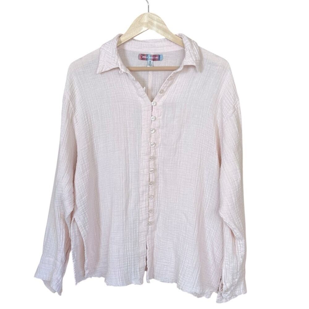 UO Addison Button-front Gauze Blouse In Pink M